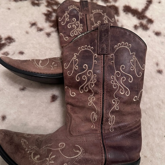 Smoky ladies sz 6 Cowboy Boots brown leather with white embroidery - Picture 2 of 12